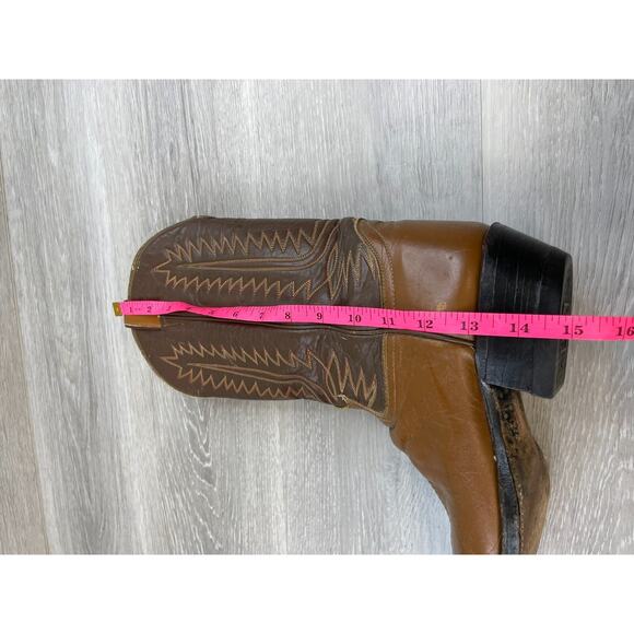 Vintage Tony Lama Men's Brown Leather Sz 9 Pull On Riding Cowboy Western Boot - Picture 7 of 16